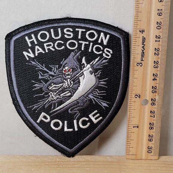 Houston Narcotics Police Black Iron On Patch w/ Grim Reaper - NEW - Picture 3 of 3